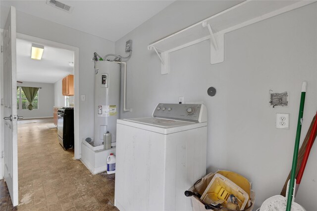 424 Baker Cir, Ames, TX 77575 - washroom featuring washer / clothes dryer and electric water heater