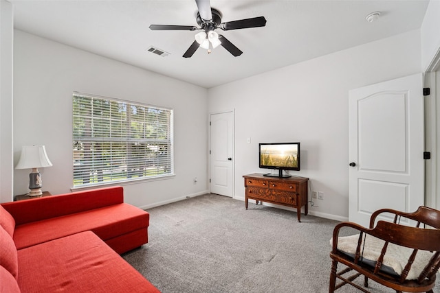 21885 Lost Mdw, New Caney, TX 77357 - sitting room featuring carpet, baseboards, and a ceiling fan