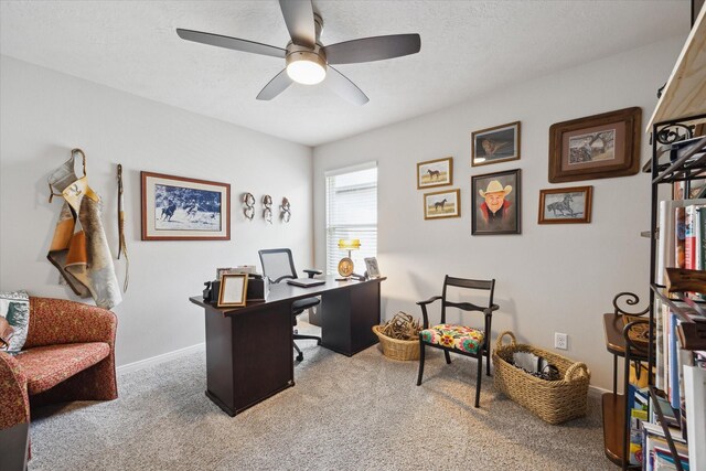 1010 Old Vine Rd, Brenham, TX 77833 - carpeted office featuring ceiling fan, baseboards, and a textured ceiling