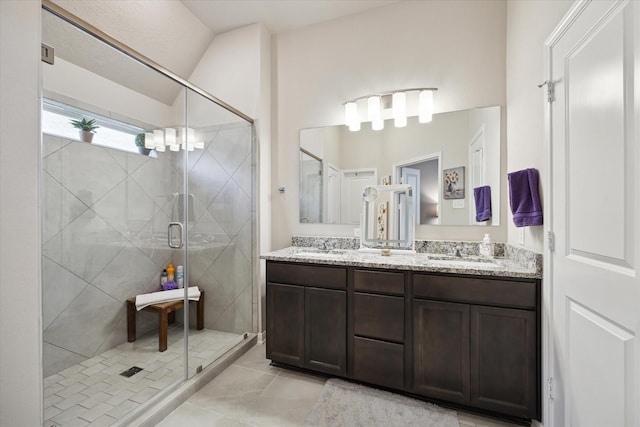 1010 Old Vine Rd, Brenham, TX 77833 - full bath with double vanity, a shower stall, and tile patterned floors