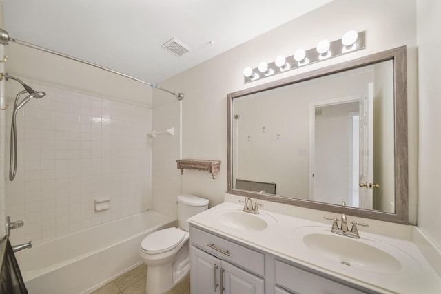 718 Presley Way, Sugar Land, TX 77479 - full bathroom featuring double vanity, bathing tub / shower combination, toilet, and tile patterned flooring