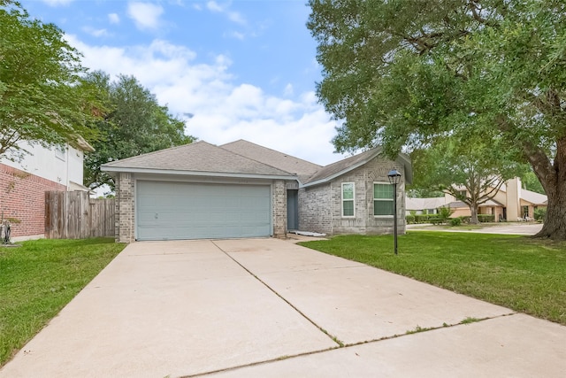 2902 Secluded Dr, Sugar Land, TX 77498 - ranch-style house featuring a garage, concrete driveway, brick siding, and a shingled roof