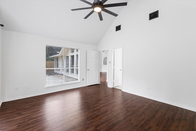 1919 W Welsford Dr, Spring, TX 77386 - spare room featuring high vaulted ceiling, ceiling fan, wood finished floors, and baseboards