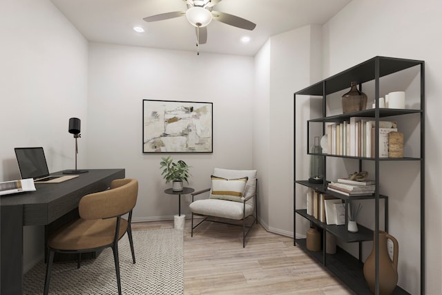 121 N Cadence Hills Loop, Conroe, TX 77318 - office space with ceiling fan, light wood-style floors, and recessed lighting