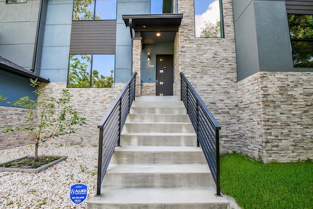 11007 Olde Mint House Ln, Tomball, TX 77375 - doorway to property featuring stone siding