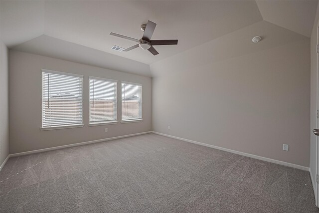 27227 Blue Pool Dr, Katy, TX 77493 - carpeted empty room featuring vaulted ceiling, a ceiling fan, and baseboards