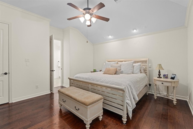 2428 Village Grn, Conroe, TX 77304 - bedroom featuring crown molding, dark wood-type flooring, baseboards, vaulted ceiling, and recessed lighting