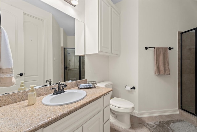 2428 Village Grn, Conroe, TX 77304 - full bath featuring a shower stall, vanity, toilet, baseboards, and tile patterned flooring