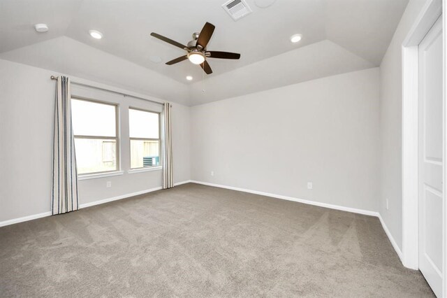 1307 Bonnerjee Dr, Crosby, TX 77532 - carpeted empty room with ceiling fan, recessed lighting, a smoke detector, vaulted ceiling, and baseboards