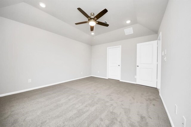 1307 Bonnerjee Dr, Crosby, TX 77532 - unfurnished bedroom with carpet flooring, vaulted ceiling, recessed lighting, baseboards, and ceiling fan