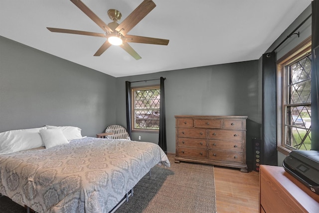 2009 Lamar Dr, Pasadena, TX 77502 - bedroom featuring multiple windows, light wood-type flooring, and a ceiling fan