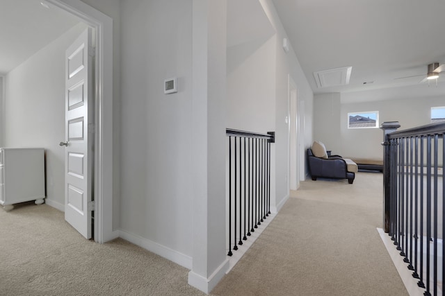 308 Spruce Oak Ln, Waller, TX 77484 - hall with carpet flooring, baseboards, and attic access