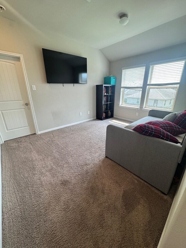 1938 Acaciawood Way, Houston, TX 77051 - living room featuring carpet, lofted ceiling, and baseboards