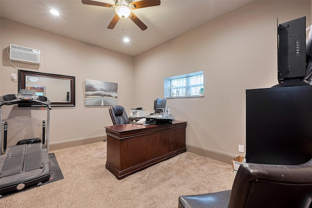 32710 Tall Oaks Way, Magnolia, TX 77354 - office space with carpet flooring, ceiling fan, baseboards, a wall unit AC, and recessed lighting