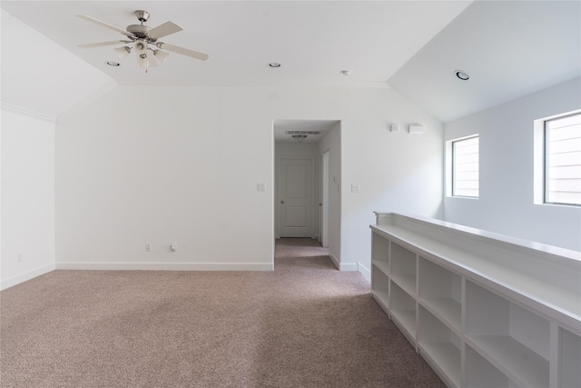 1306 Malone St, Houston, TX 77007 - spare room with lofted ceiling, light colored carpet, ceiling fan, baseboards, and recessed lighting