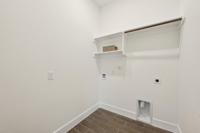19265 Hazel Firs Ct, Magnolia, TX 77355 - laundry room with electric dryer hookup, hookup for a gas dryer, washer hookup, and wood finish floors