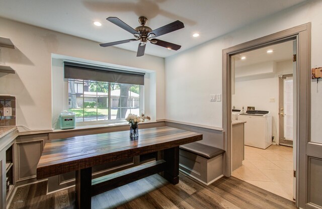 12103 Moorcreek Dr, Houston, TX 77070 - dining space featuring ceiling fan, recessed lighting, and wood finished floors