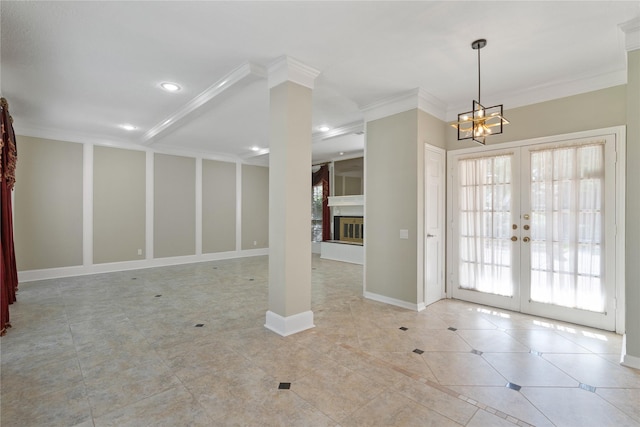 926 Montview Dr, Katy, TX 77450 - entrance foyer featuring ornamental molding, french doors, a chandelier, recessed lighting, and baseboards