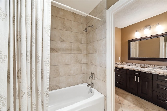 4911 Shiloh Lake Dr, Richmond, TX 77407 - bathroom featuring vanity, shower / bath combo with shower curtain, and tile patterned floors