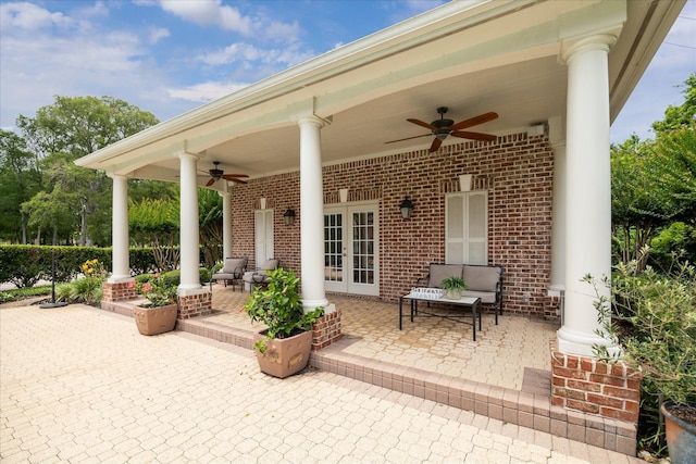 4911 Shiloh Lake Dr, Richmond, TX 77407 - view of patio / terrace with a ceiling fan and french doors