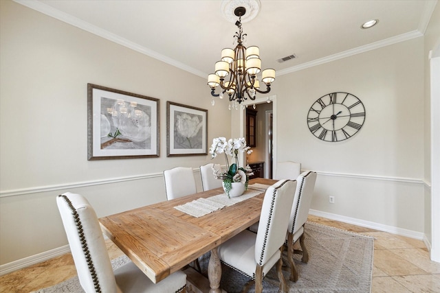 4911 Shiloh Lake Dr, Richmond, TX 77407 - dining space featuring a chandelier, ornamental molding, baseboards, and recessed lighting