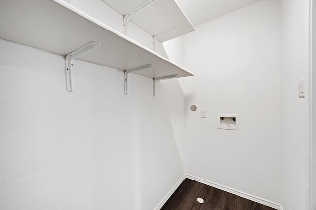 14611 Broadbury Pond Rd, Rosharon, TX 77583 - washroom featuring washer hookup, dark wood finished floors, and baseboards