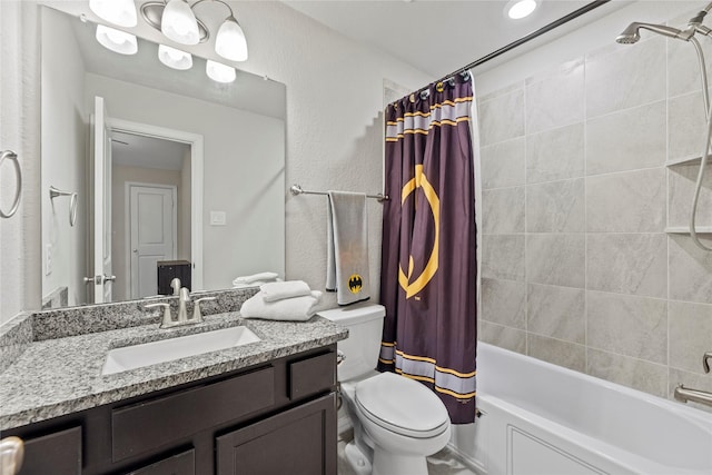 3606 Savage Ct, Richmond, TX 77406 - bathroom with vanity, toilet, and shower / bath combination with curtain