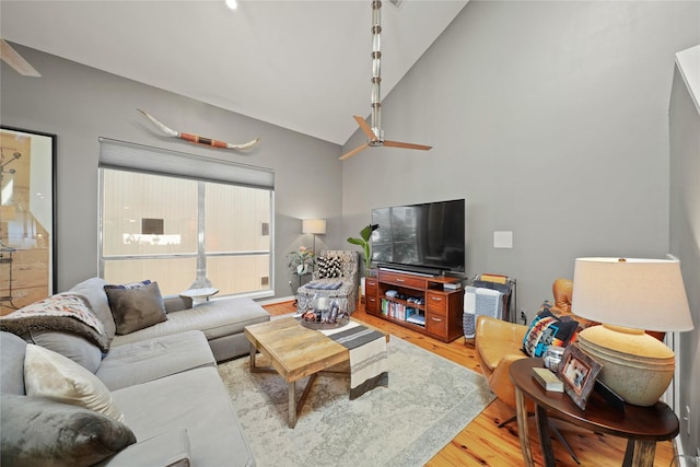 1716 W Dallas St Unit 11, Houston, TX 77019 - living area with wood finished floors, ceiling fan, and high vaulted ceiling