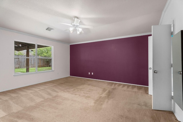 1910 Serenata Ln, Humble, TX 77396 - carpeted spare room featuring ceiling fan, ornamental molding, and baseboards