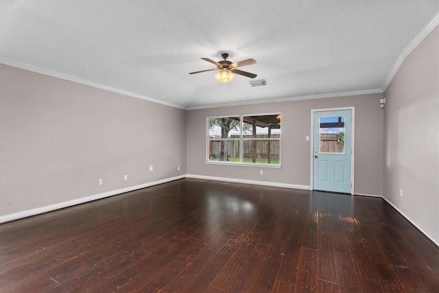 1910 Serenata Ln, Humble, TX 77396 - unfurnished living room featuring a ceiling fan, hardwood / wood-style floors, baseboards, and crown molding