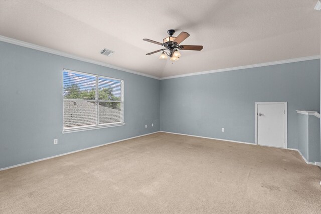 1910 Serenata Ln, Humble, TX 77396 - carpeted spare room with crown molding, a ceiling fan, and baseboards