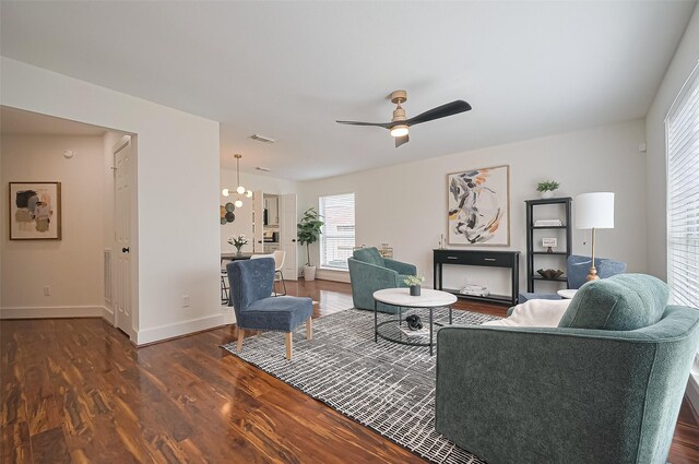 5615 Haven Point Dr, Houston, TX 77084 - living room featuring wood finished floors, plenty of natural light, baseboards, and ceiling fan