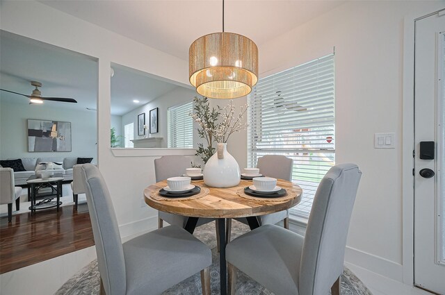 5615 Haven Point Dr, Houston, TX 77084 - dining area with baseboards, ceiling fan, and wood finished floors