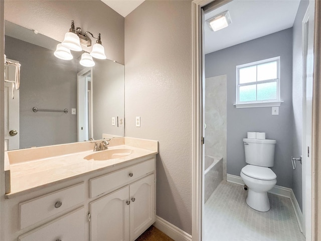 1507 N 24th St, Nederland, TX 77627 - bathroom featuring vanity, toilet, baseboards, tile patterned floors, and shower / washtub combination