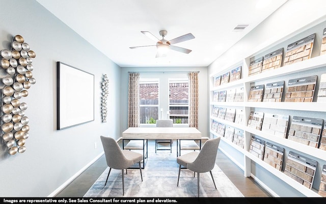 418 Riesling Dr, Alvin, TX 77511 - office with wood finished floors, a ceiling fan, and baseboards