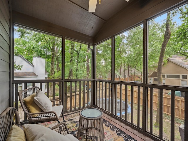 10 Leaf Trace Ct, The Woodlands, TX 77381 - sunroom with ceiling fan and lofted ceiling