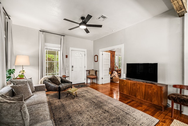 1039 Louise St, Houston, TX 77009 - living room with hardwood / wood-style floors and a ceiling fan