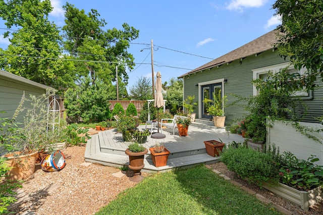 1039 Louise St, Houston, TX 77009 - view of yard with a wooden deck and french doors