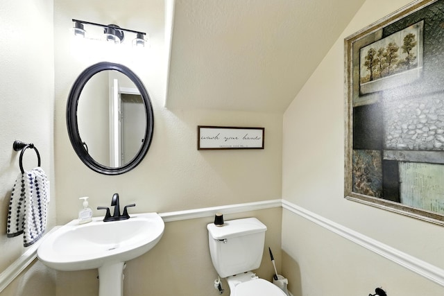 3002 Trinity Pass Ct, Spring, TX 77373 - bathroom with toilet and vaulted ceiling