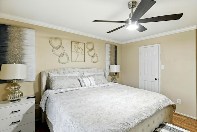 3002 Trinity Pass Ct, Spring, TX 77373 - bedroom featuring crown molding, wood finished floors, and ceiling fan