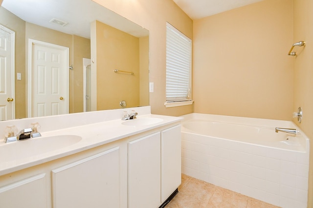 7811 Holly Berry Ct, Cypress, TX 77433 - bathroom with a bath, tile patterned floors, double vanity, and a shower stall
