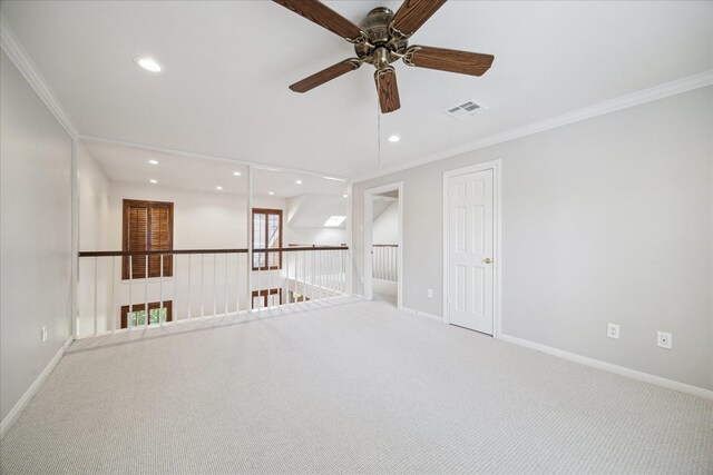 2901 Bammel Ln Unit 17, Houston, TX 77098 - carpeted spare room featuring ornamental molding, a ceiling fan, recessed lighting, and baseboards