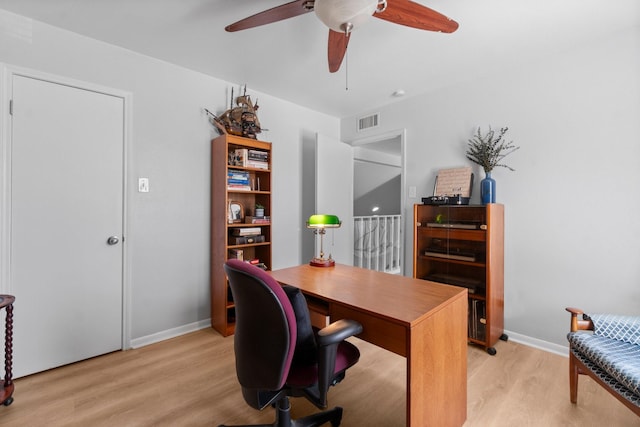 1919 Shadowdale Dr, Houston, TX 77043 - office featuring light wood-style floors, baseboards, and ceiling fan