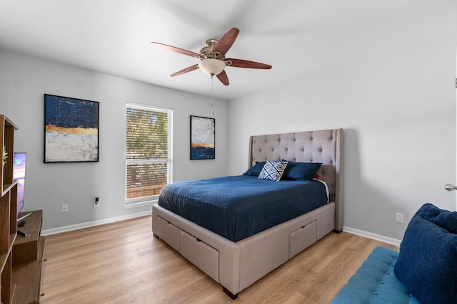 1919 Shadowdale Dr, Houston, TX 77043 - bedroom featuring light wood finished floors, baseboards, and a ceiling fan