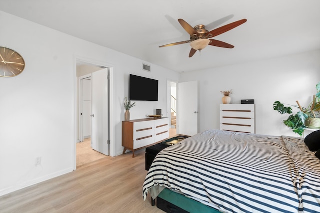 1919 Shadowdale Dr, Houston, TX 77043 - bedroom with light wood finished floors, baseboards, and a ceiling fan