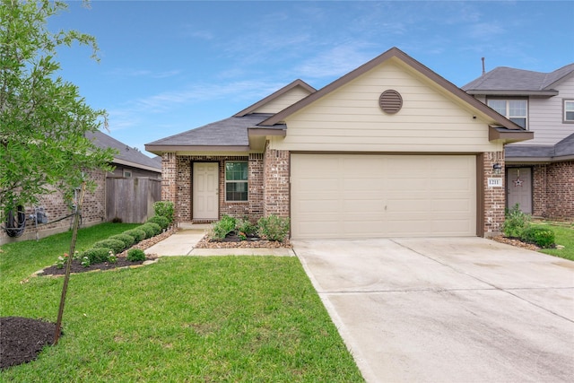 1211 Blue Hazel Ct, Pinehurst, TX 77362 - view of front of property with brick siding, an attached garage, driveway, and roof with shingles