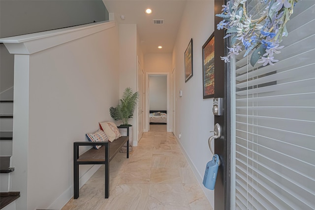 72 N Hutcheson St, Houston, TX 77003 - hall with baseboards, recessed lighting, and light marble finish flooring