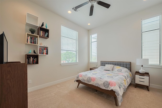 72 N Hutcheson St, Houston, TX 77003 - bedroom featuring carpet floors, baseboards, a ceiling fan, and recessed lighting