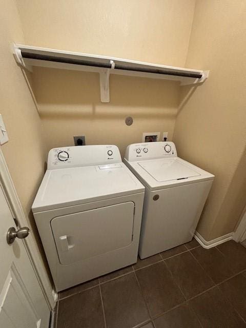 995 Arbor Gln, Conroe, TX 77303 - washroom with separate washer and dryer, dark tile patterned flooring, and baseboards