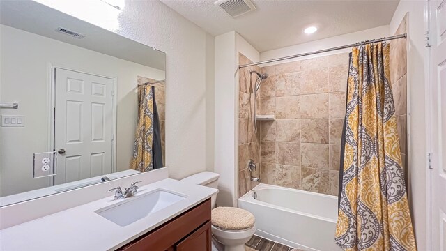 706 Hardwood Grove Ct, Houston, TX 77090 - full bathroom with toilet, vanity, shower / bathtub combination with curtain, and wood finished floors